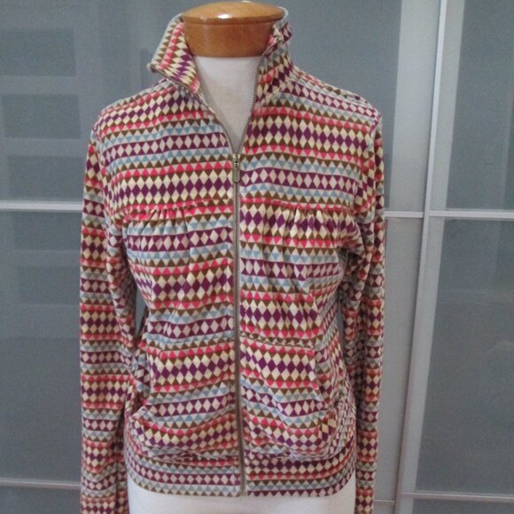 Farm Rio Velvet Long Sleeve Geometric Print Zip Through Jacket - Picture 1 of 8